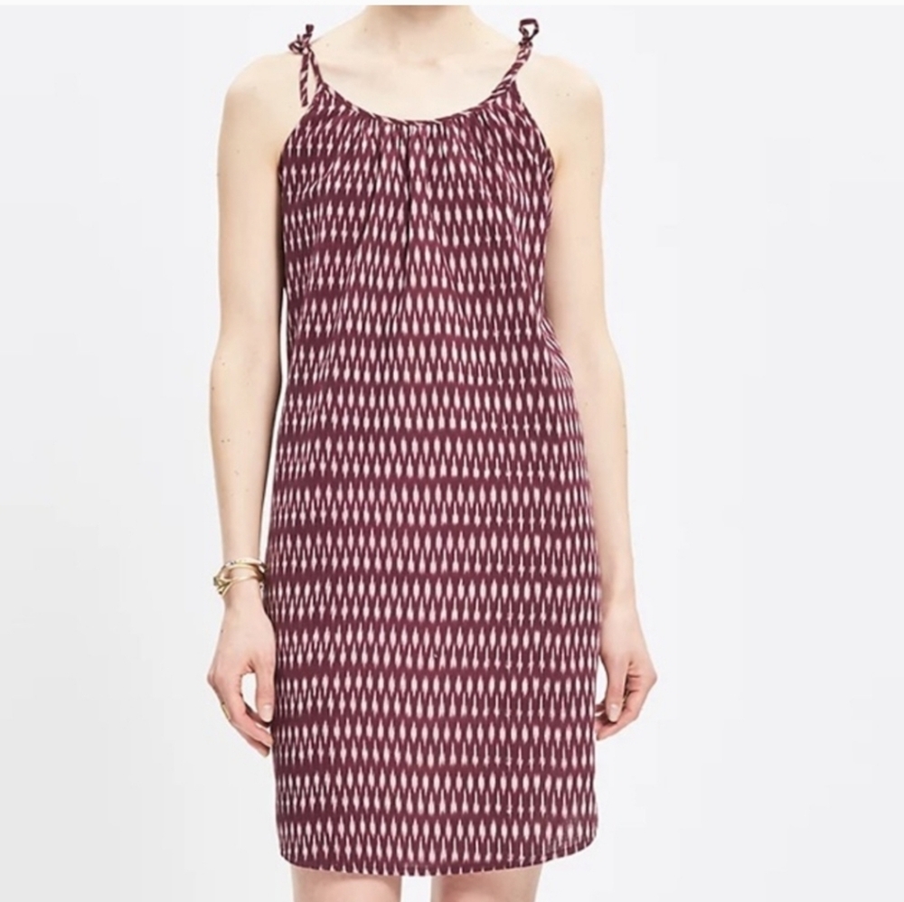 Madewell Cotton Dress Ikat Print Maroon Red Berry Tie Strap Summer Midi Size XS